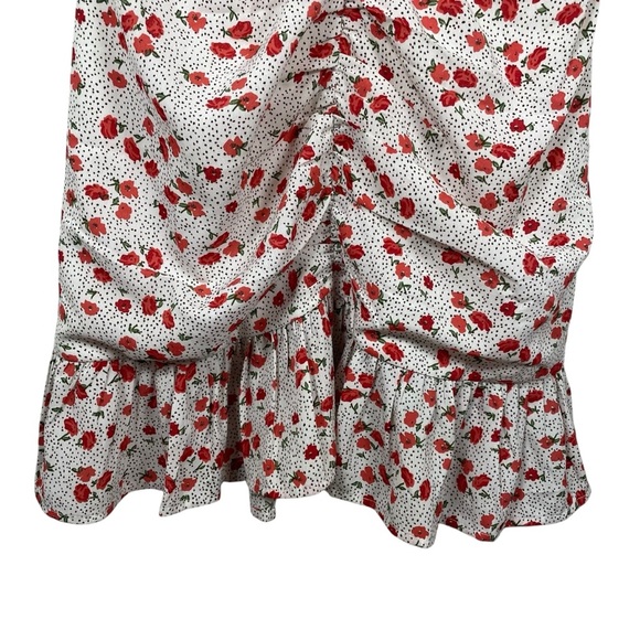 Urban Outfitters Floral Dotted Cinched Ruffle Mini Slip Dress White/Red Size M - Picture 7 of 13